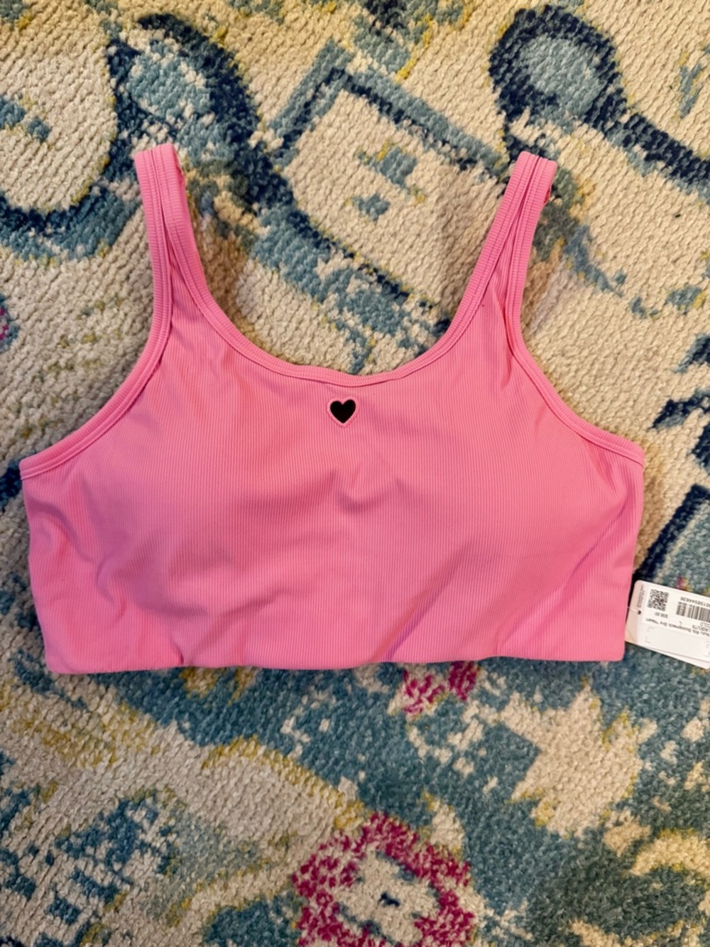 lululemon athletica Pink Ribbed Sports Bralette with Small Black Heart